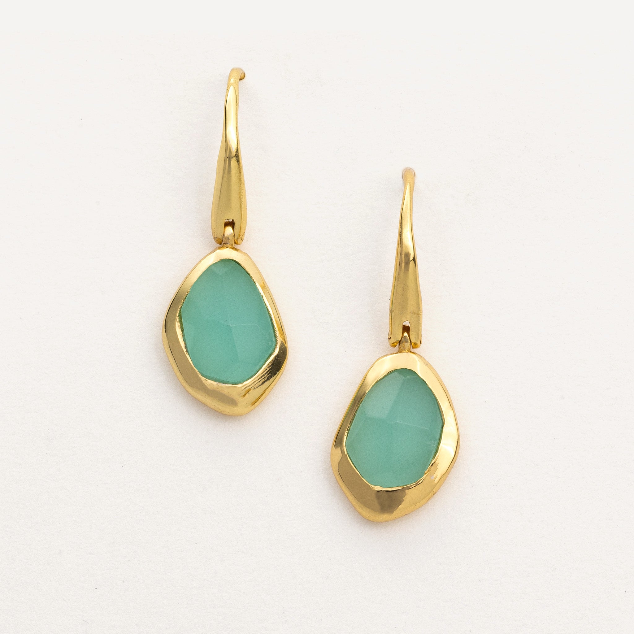 sterling silver and gold vermeil hook earrings in 8 stunning natural handcut gemstones, Aqua Chalcedony,Green Tourmaline,Rose Quartz,Labradorite,Garnet,Iolite,Black Onyx,Moonstone