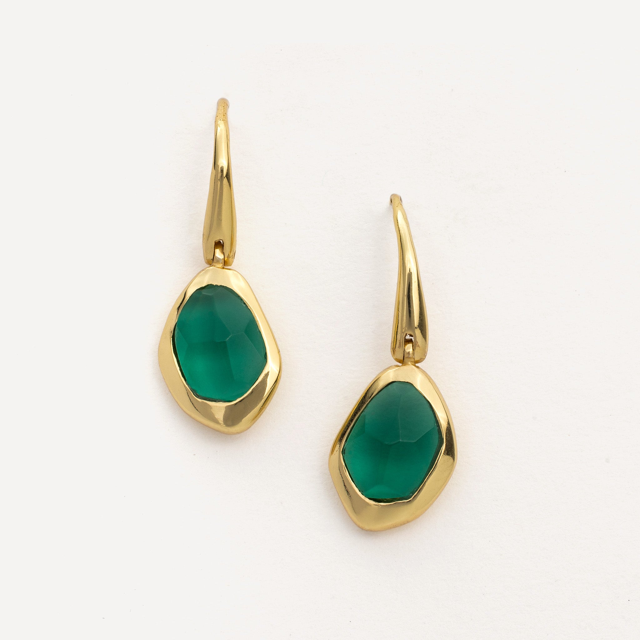sterling silver and gold vermeil hook earrings in 8 stunning natural handcut gemstones, Aqua Chalcedony,Green Tourmaline,Rose Quartz,Labradorite,Garnet,Iolite,Black Onyx,Moonstone