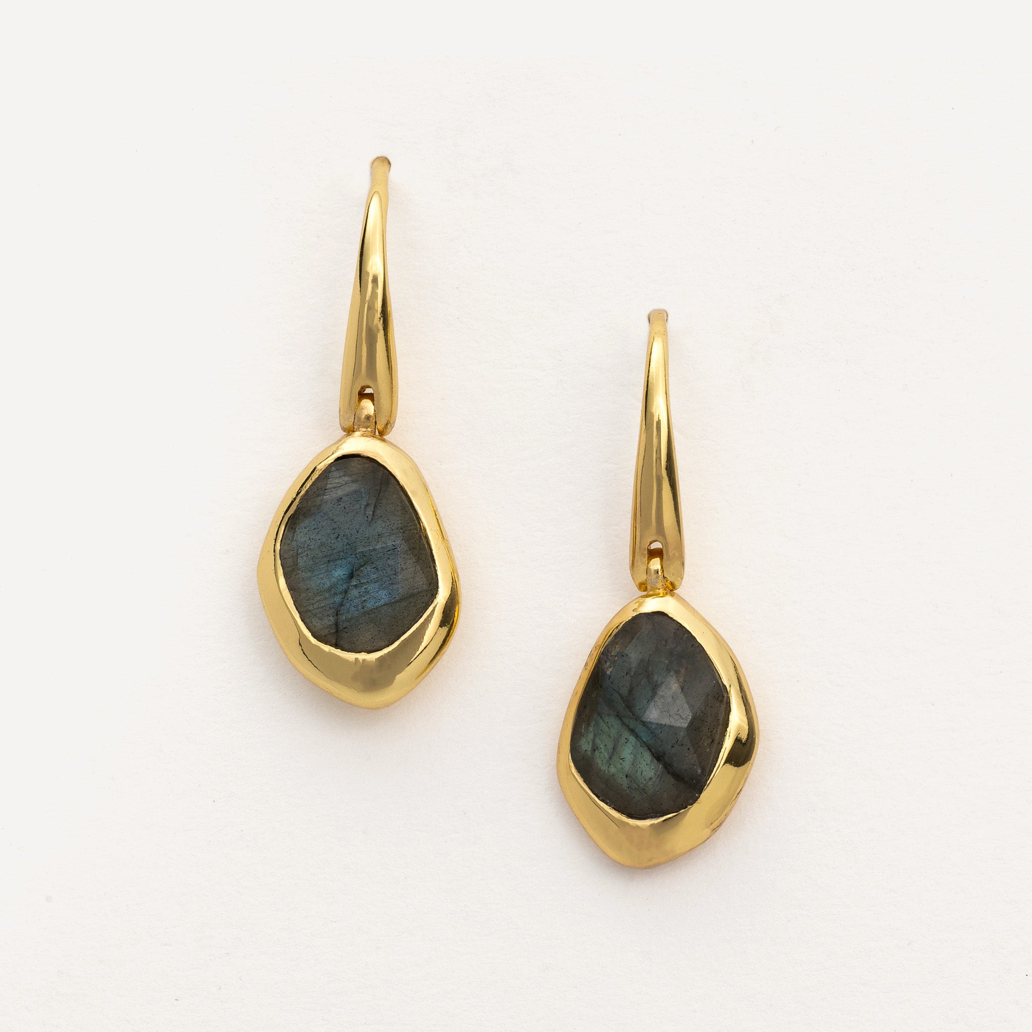sterling silver and gold vermeil hook earrings in 8 stunning natural handcut gemstones, Aqua Chalcedony,Green Tourmaline,Rose Quartz,Labradorite,Garnet,Iolite,Black Onyx,Moonstone