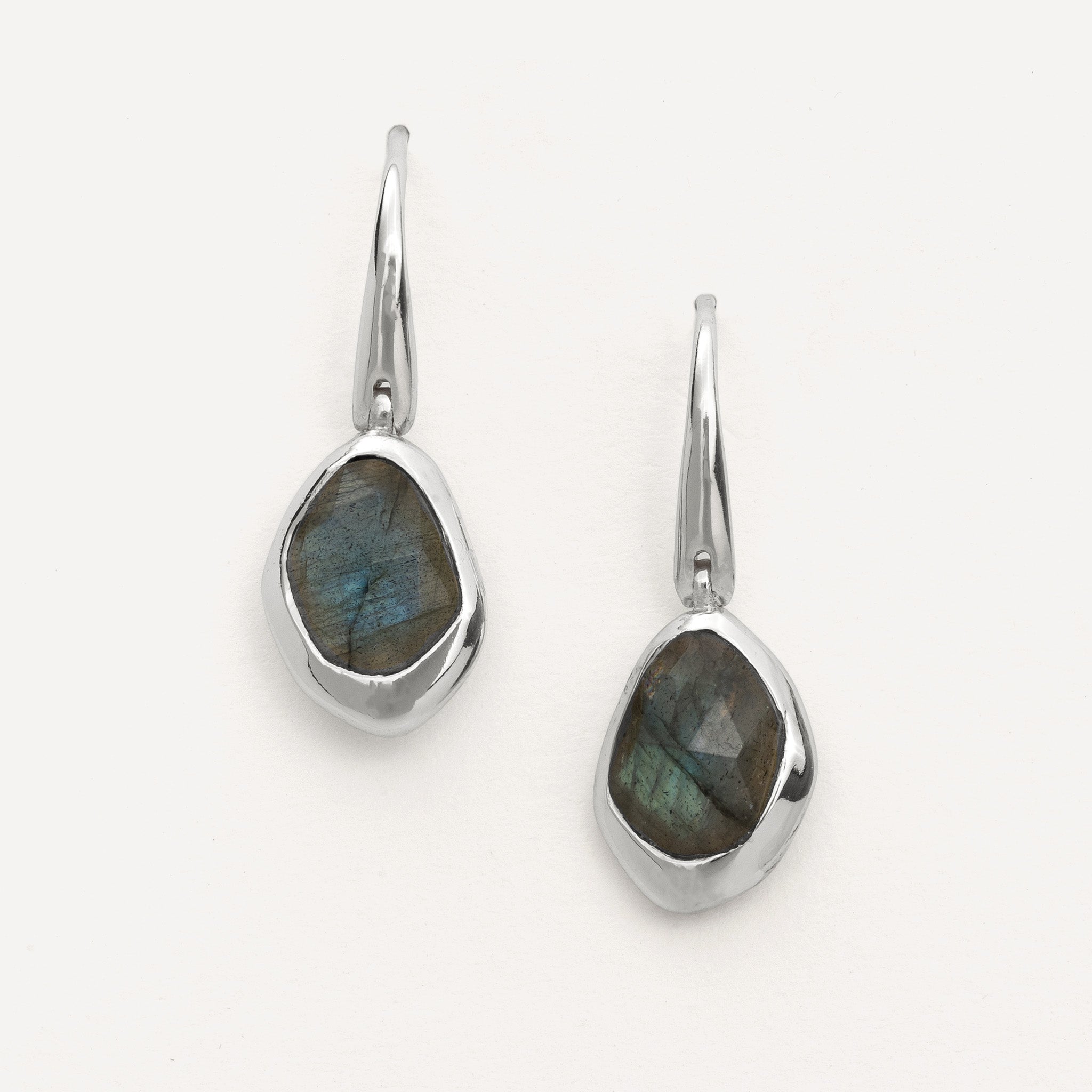 sterling silver and gold vermeil hook earrings in 8 stunning natural handcut gemstones, Aqua Chalcedony,Green Tourmaline,Rose Quartz,Labradorite,Garnet,Iolite,Black Onyx,Moonstone