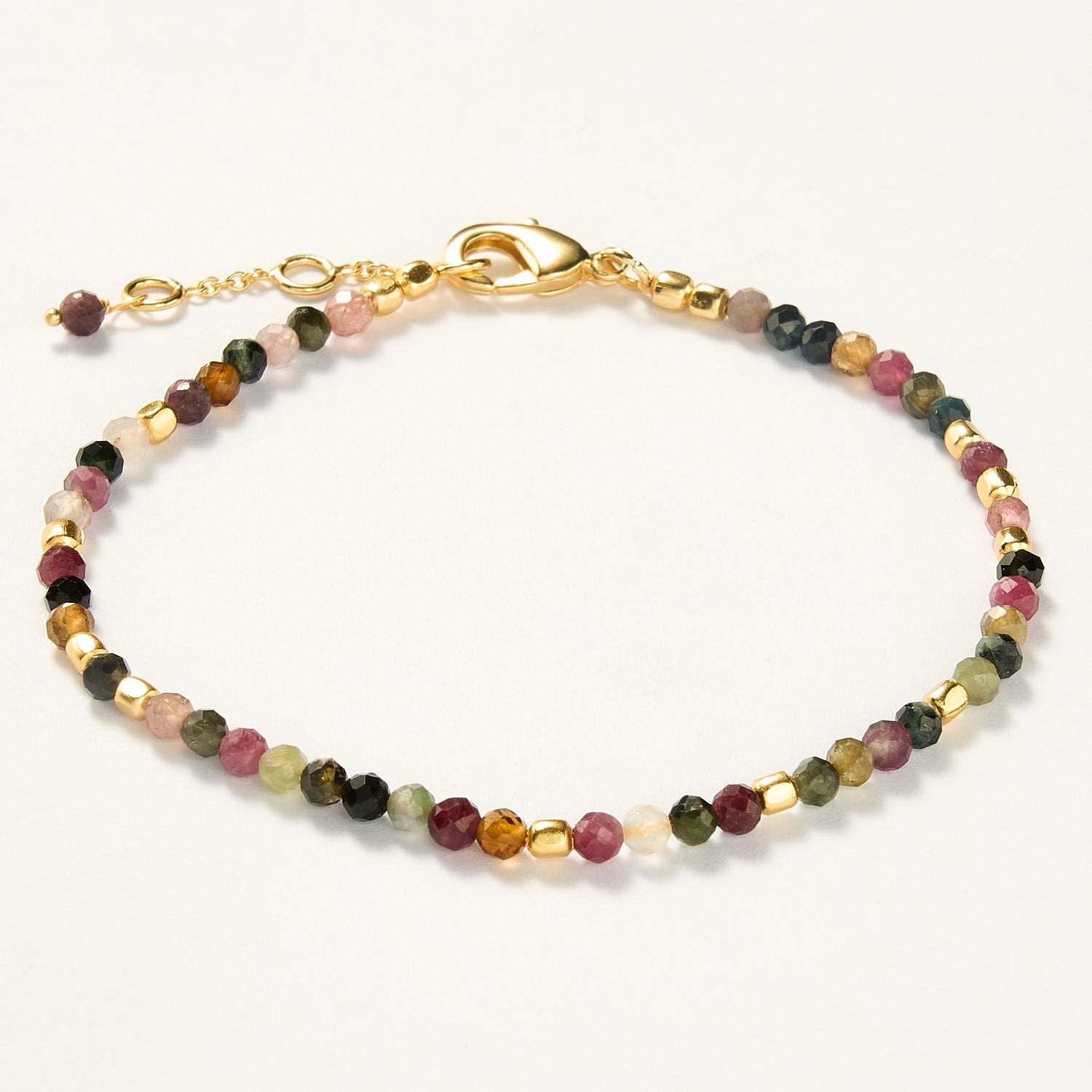 Bali beaded bracelet - Watermelon Tourmaline, Gold