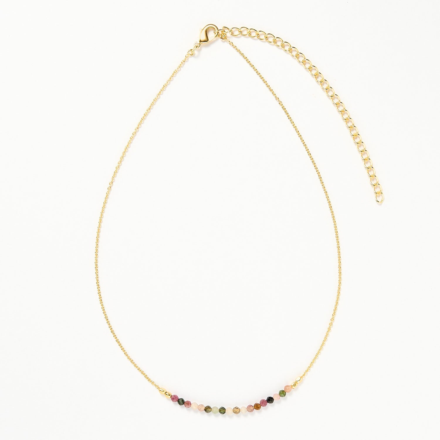 Koh Tao beaded necklace- Watermelon Tourmaline, Gold