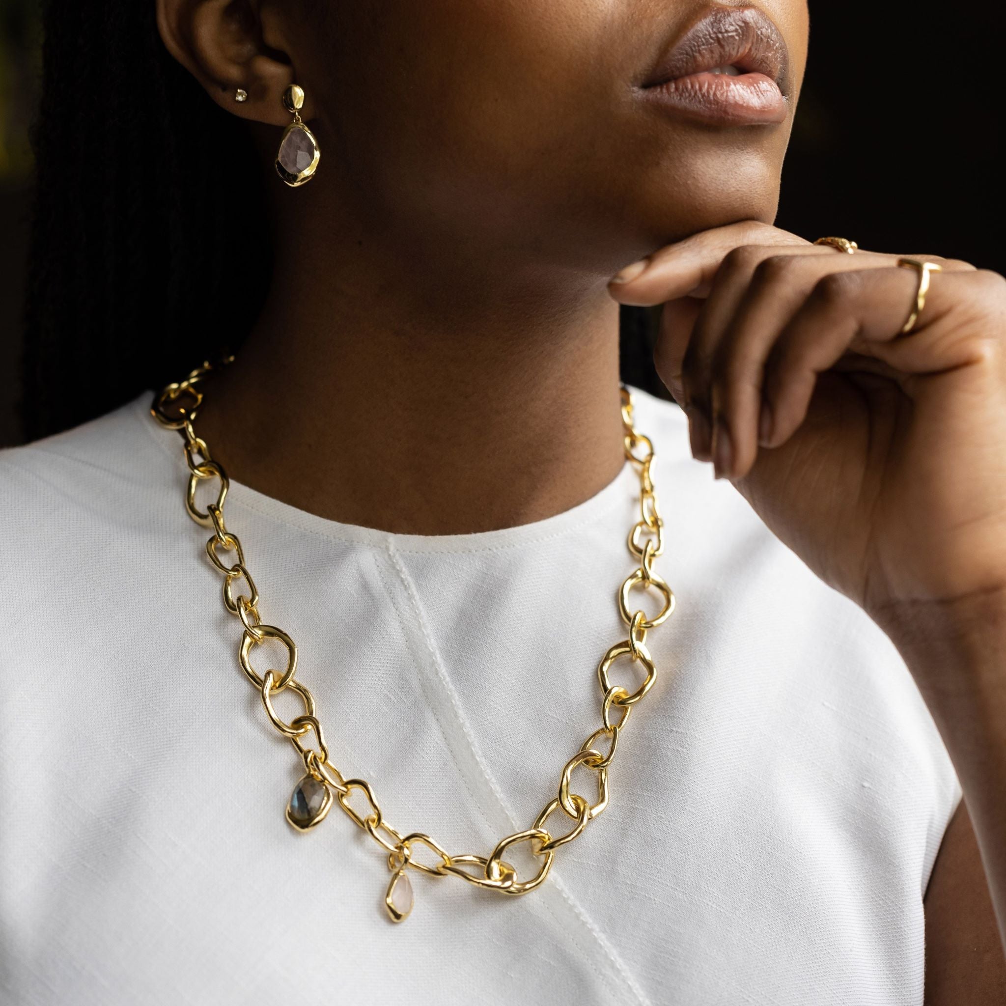 Chain features a handcut natural ripple shape and is crafted from sterling silver or 18ct gold vermeil.