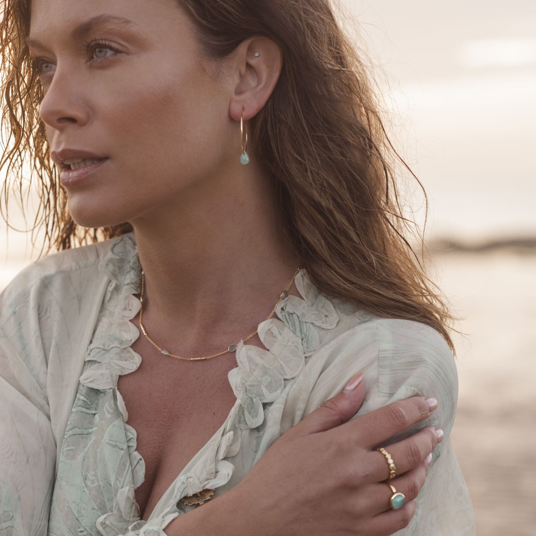 Maldives necklace - Aqua, Gold Brass collection