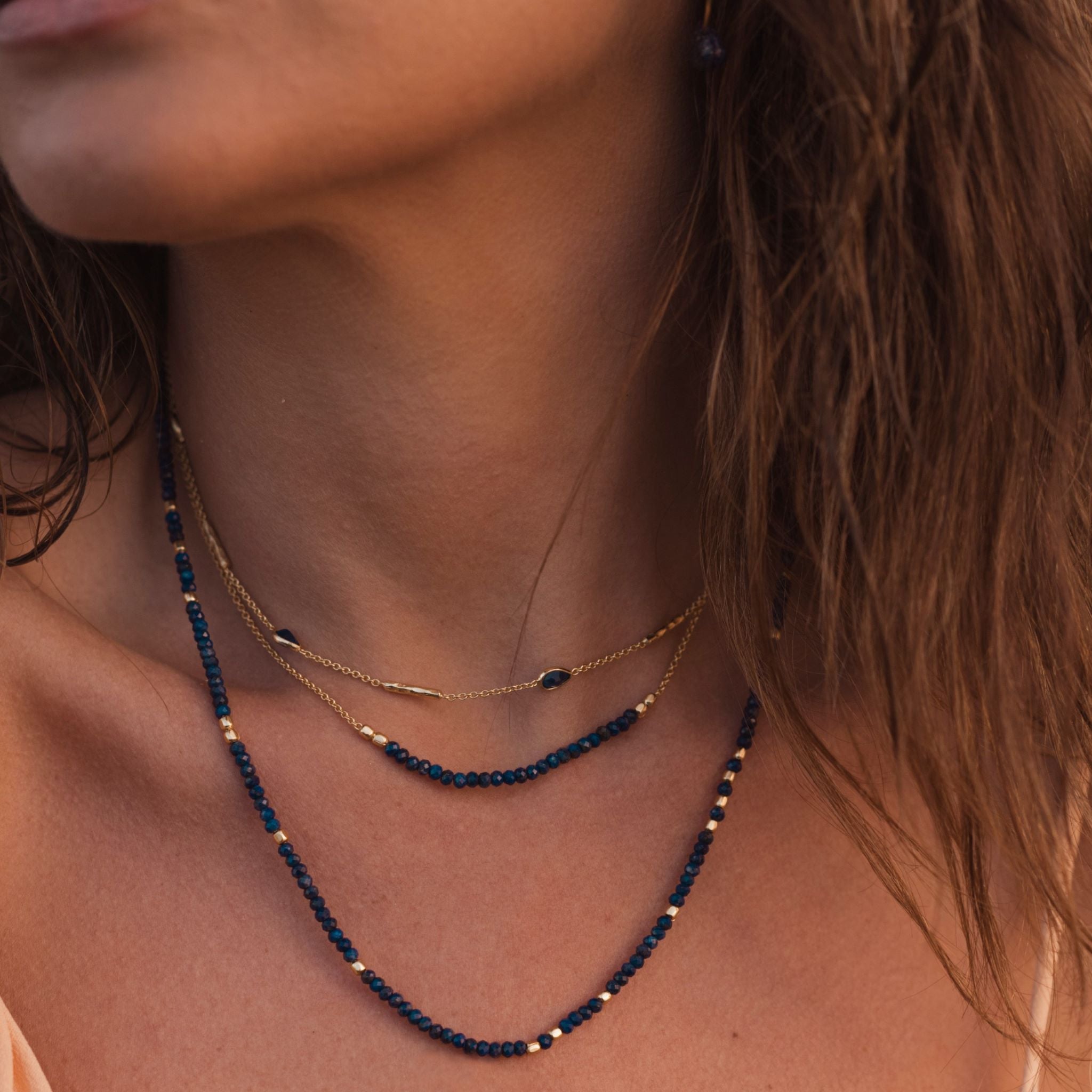 Maldives necklace - Lapis Lazuli, Gold Brass collection