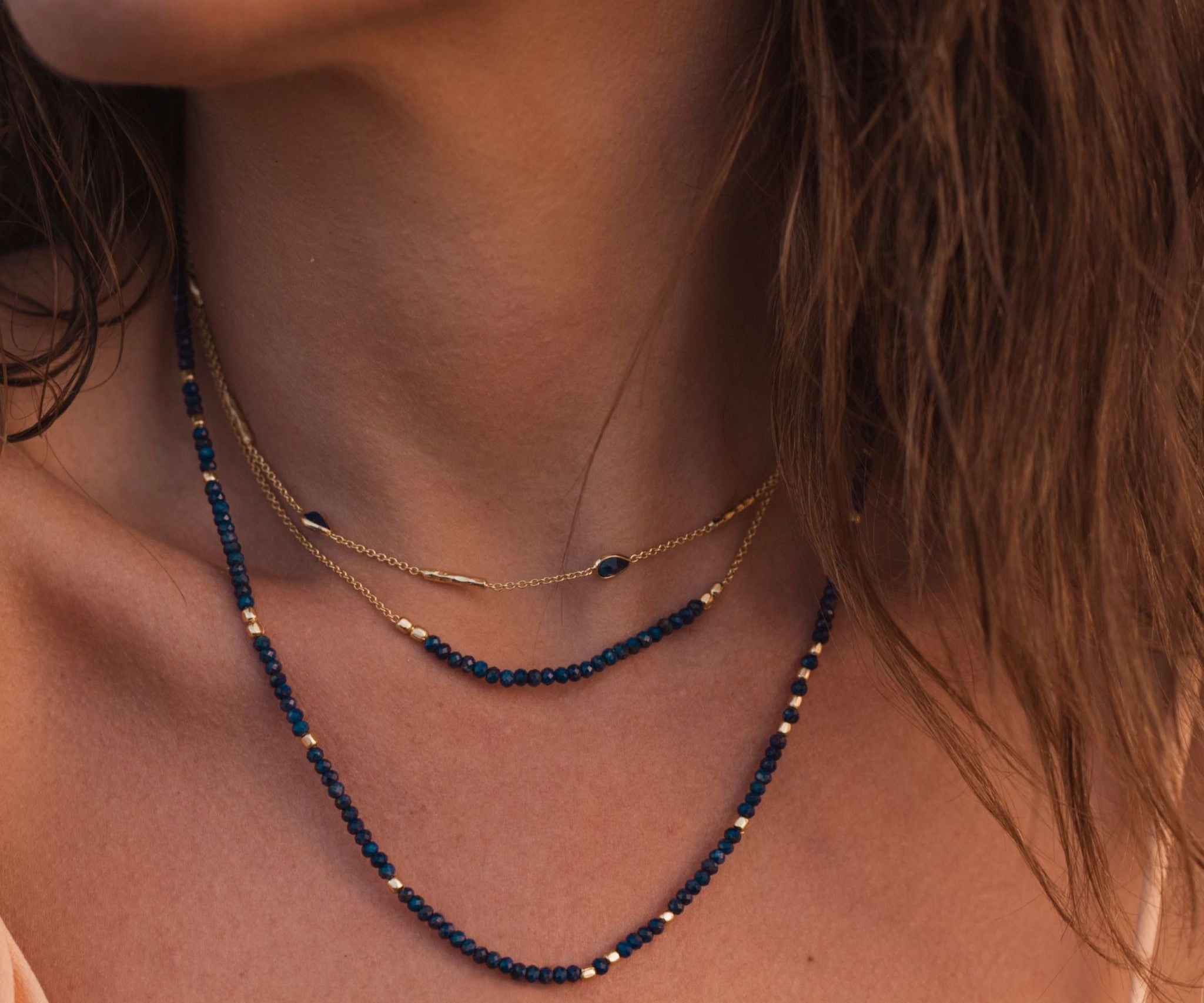 Koh Tao beaded necklace - Lapis Lazuli, Gold Brass collection