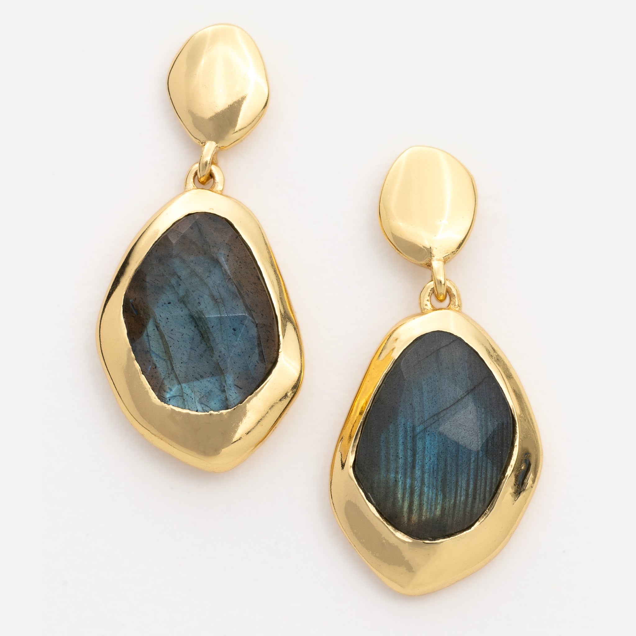 sterling silver and gold vermeil earrings in 8 stunning natural handcut gemstones, Aqua Chalcedony,Green Tourmaline,Rose Quartz,Labradorite,Garnet,Iolite,Black Onyx,Moonstone