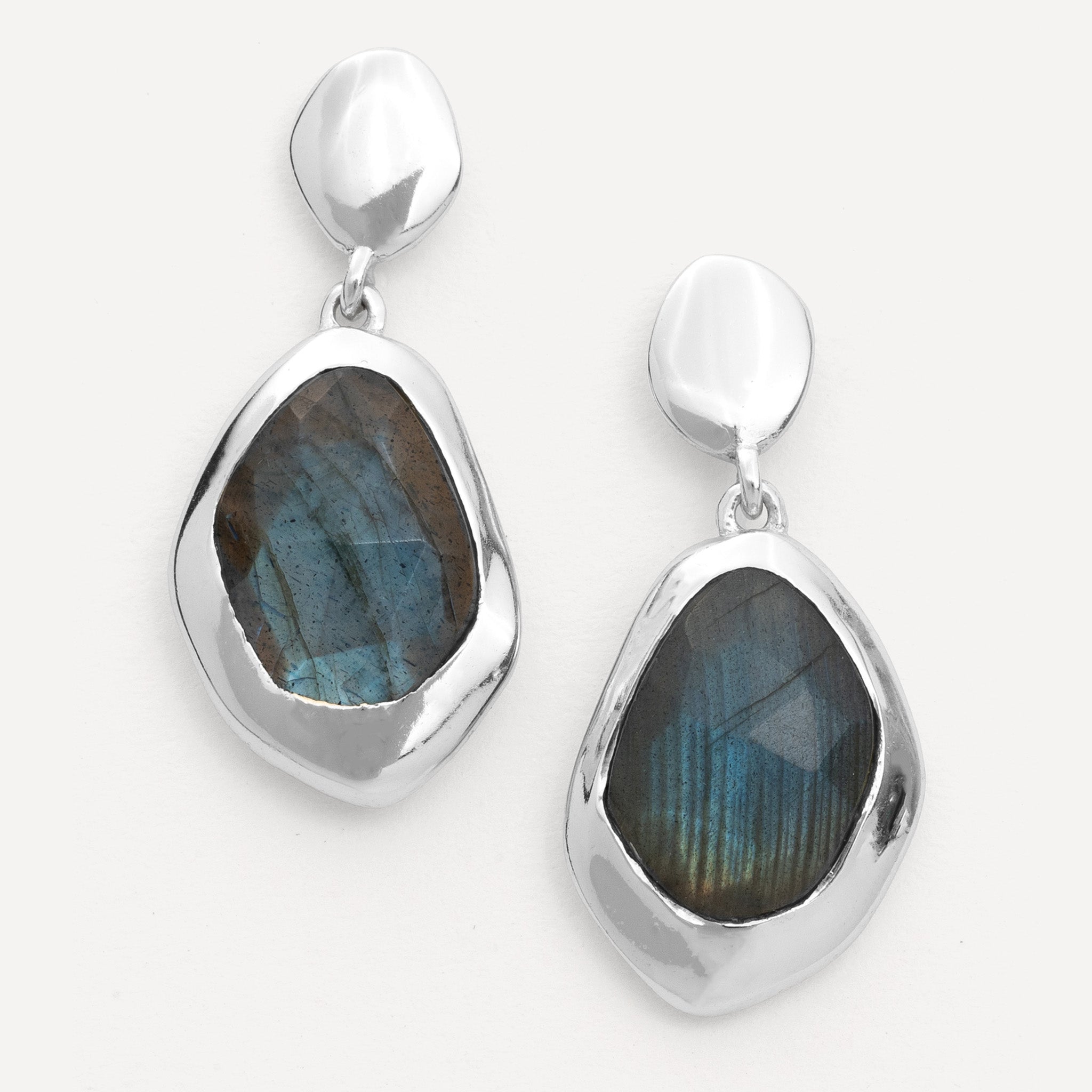 sterling silver and gold vermeil earrings in 8 stunning natural handcut gemstones, Aqua Chalcedony,Green Tourmaline,Rose Quartz,Labradorite,Garnet,Iolite,Black Onyx,Moonstone