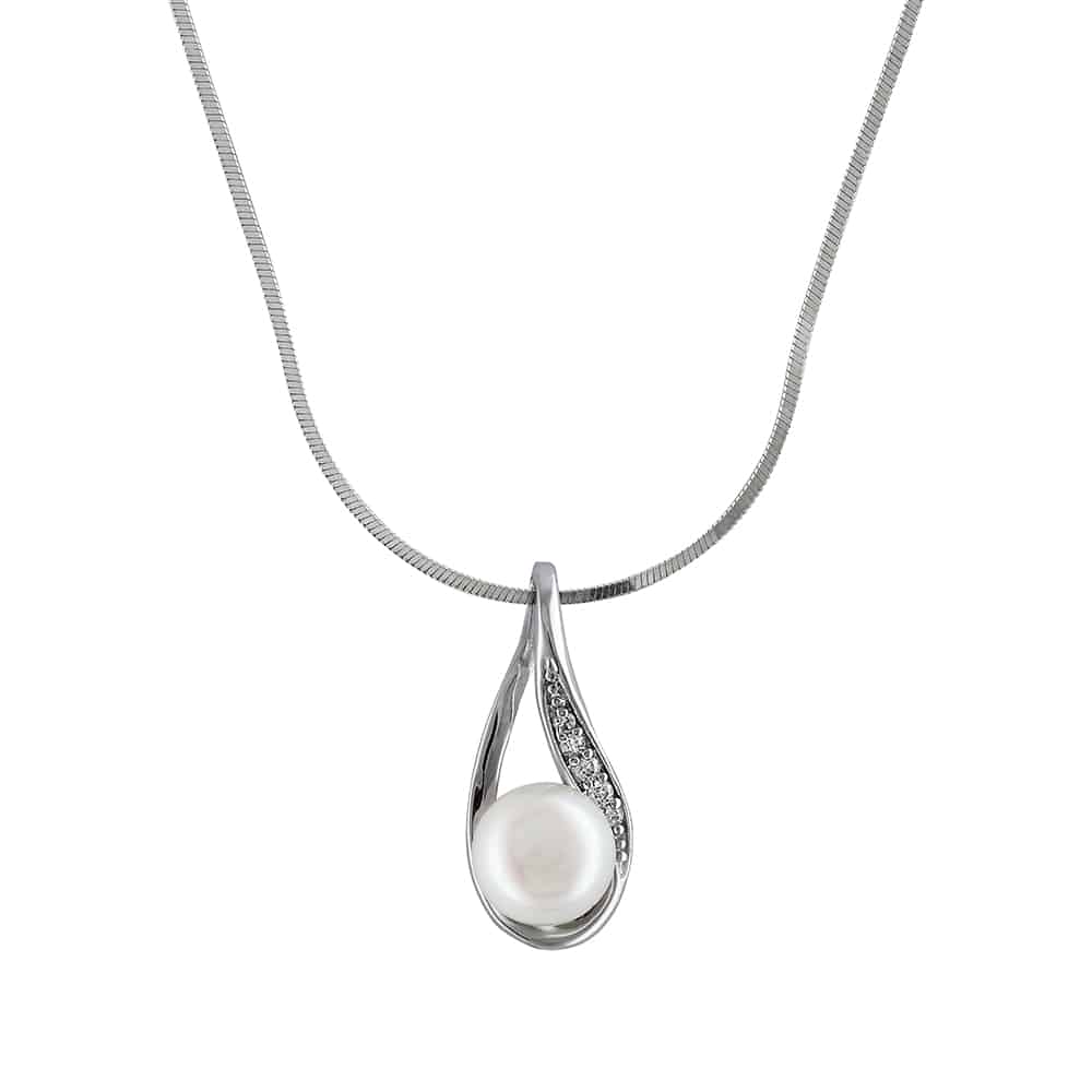 Sterling Silver And Pearl Teardrop Pendant With Crystal